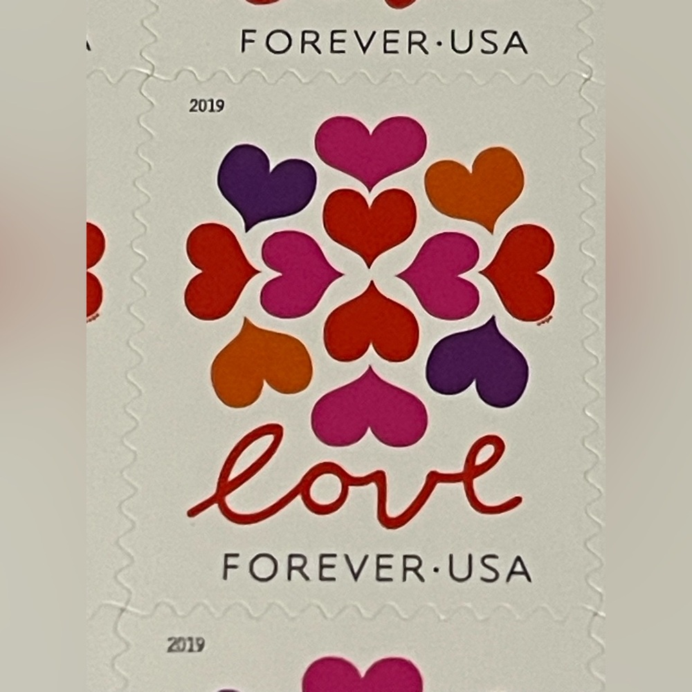 FIVE (5) Love Hearts Blossom Sheets of Forever Stamps-100 Total. Wedding Invites